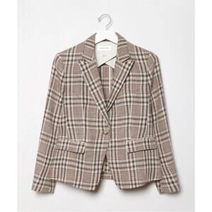 Isabel Marant Etoile Jayden Plaid Linen Blazer Ecru/Navy/Red Size 34 / US XS